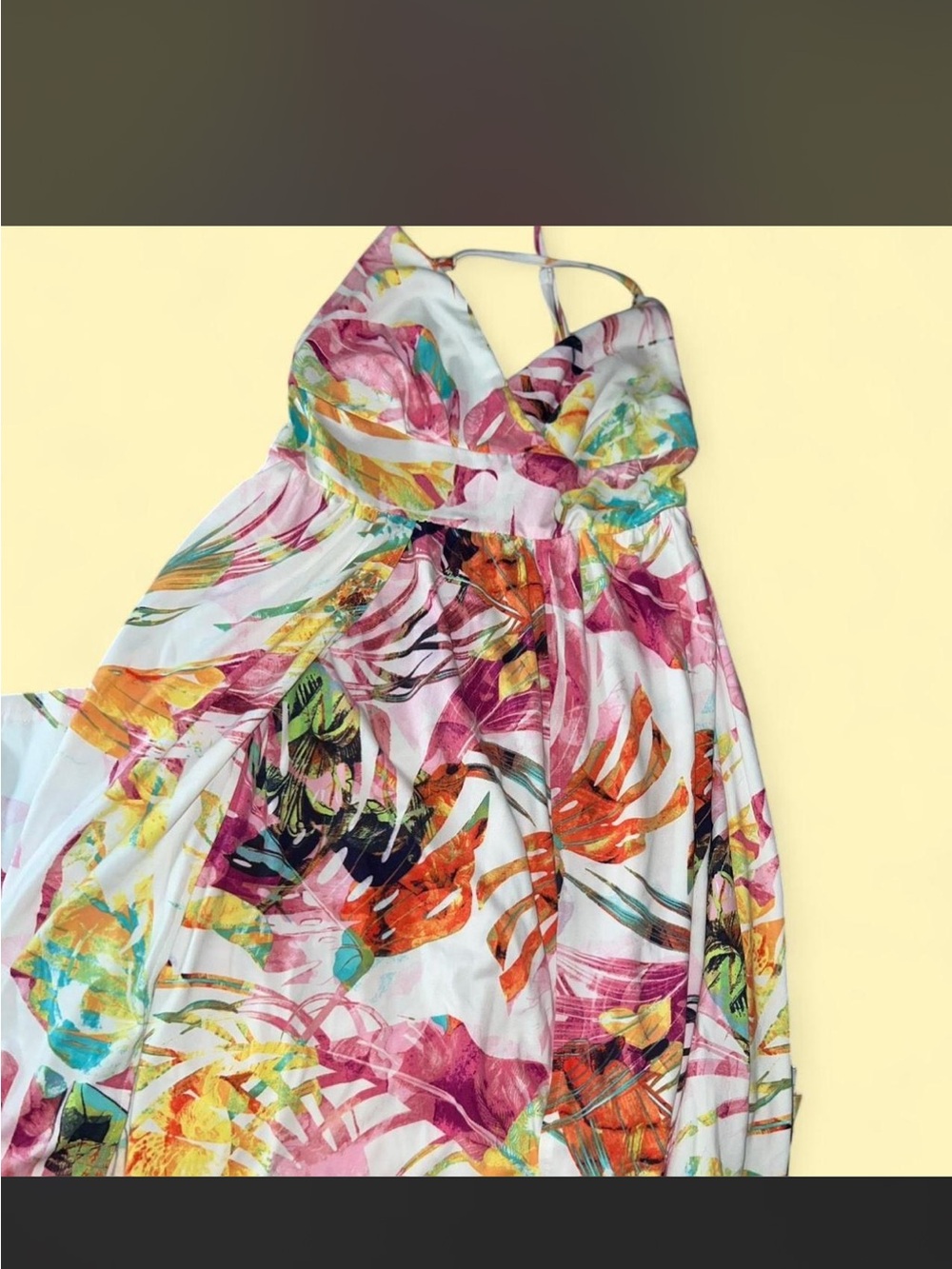 privy Tropical Floral Halter Sundress in White, Pink & Orange